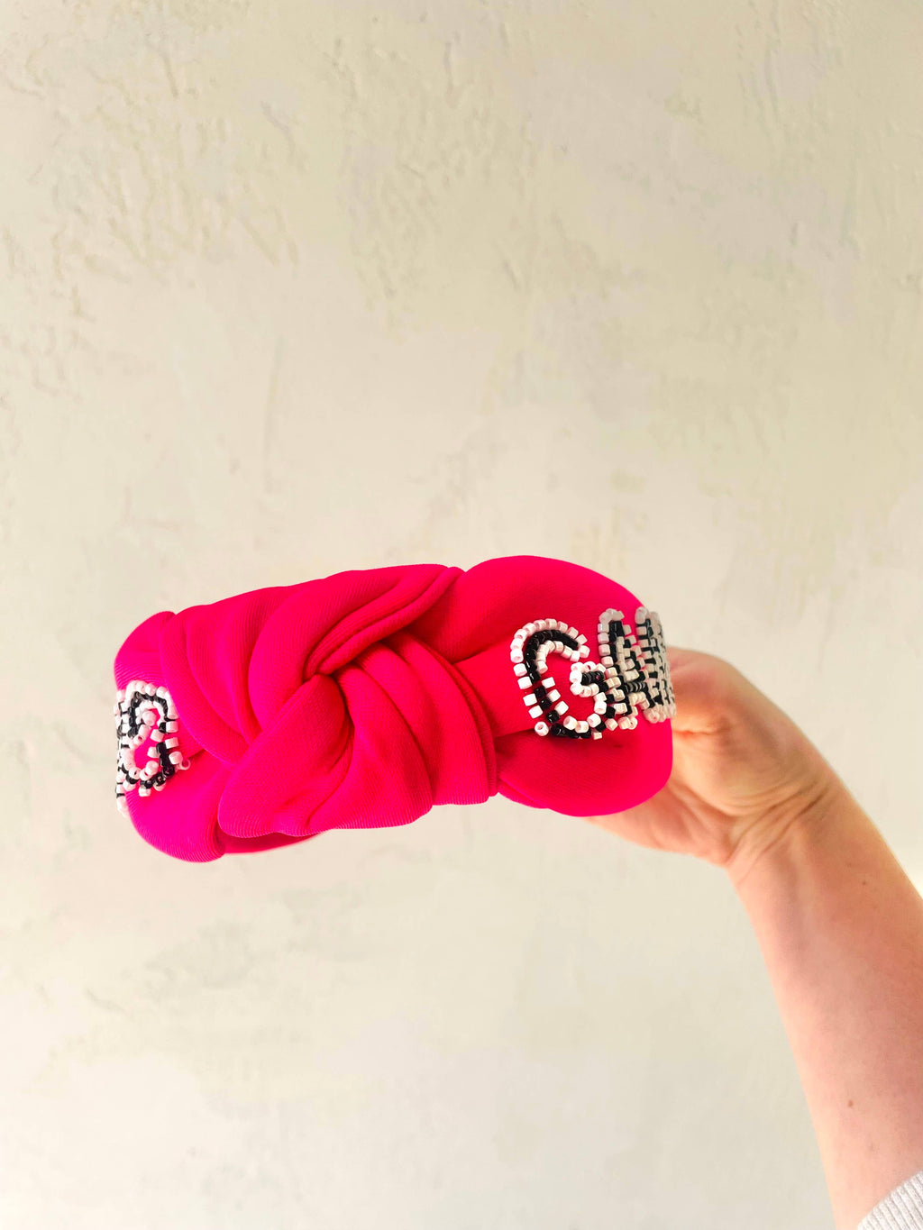 Bead Embellished Pink Football Game day Headbands Knot Top