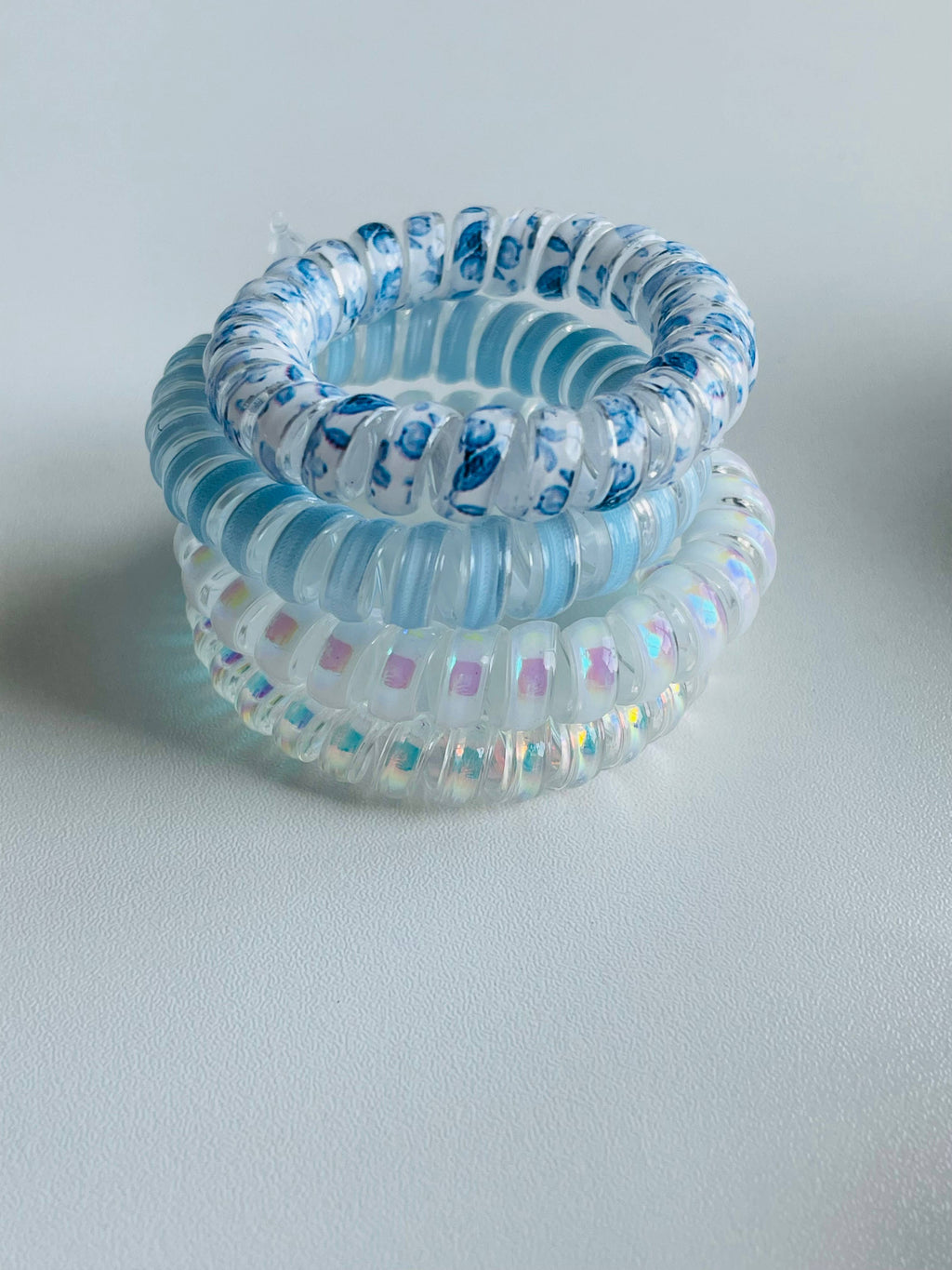 Coastal Blue & White Spiral Hair Ties