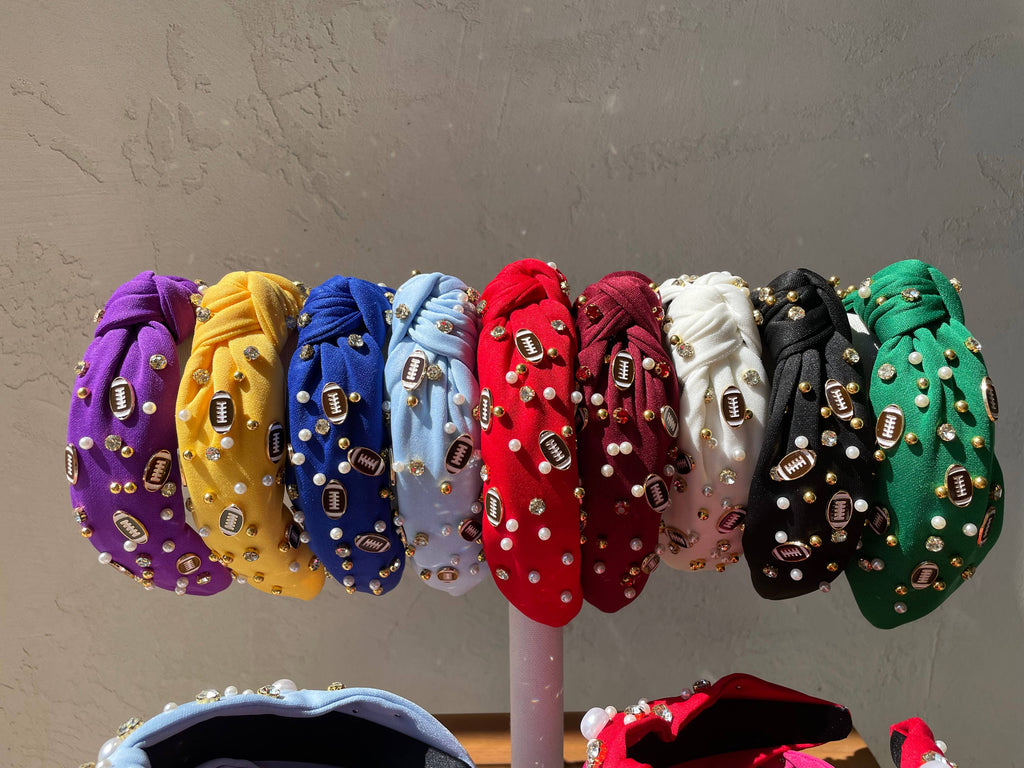 Pearl & Football Rhinestone Embellished Knot Top Headbands